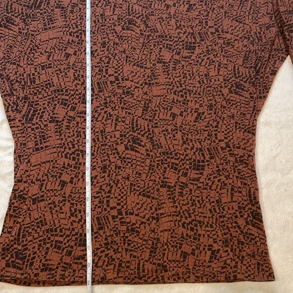 Garnet Hill- Green Cotton Brown & Black Square Pattern V-Neck Top- Size Medium - Picture 4 of 9